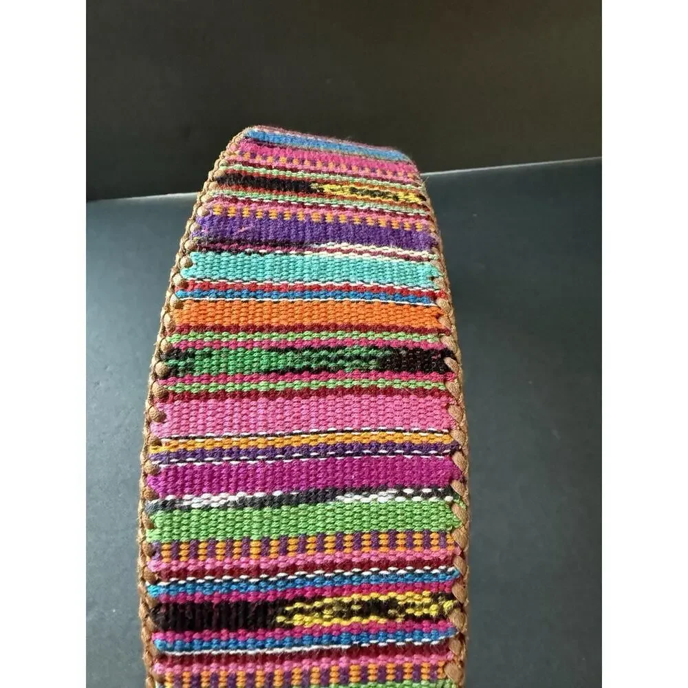 Lands End Southwestern Colorful Boho Belt Woven 28 Inches Leather Guatemala